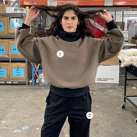 Los Angeles Apparel Wool Turtleneck Sweater with Heavy Cotton Rib, Otter, OS - Picture 3 of 6